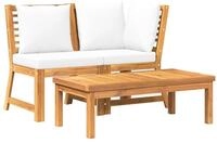 vidaXL Sofaelement 3-tlg. Garten-Lounge-Set mit Creme Kissen Massivholz (1 St)