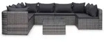 vidaXL Gartenlounge-Set, 8-tlg. Lounge Set mit Auflagen Poly Rattan Grau