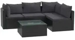 vidaXL Gartenlounge-Set, 5-tlg. Lounge Set mit Auflagen Poly Rattan Schwarz
