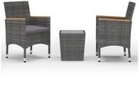 vidaXL Gartenlounge-Set 3-tlg. Bistro-Set Poly Rattan und Hartglas Grau, (1-tlg)