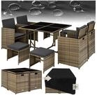 tectake Sitzgruppe Rattan Sitzgruppe, (Set., 9-tlg), 4 Sessel mit Sitz- und