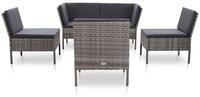 vidaXL Gartenlounge-Set, 6-tlg. Lounge Set mit Auflagen Poly Rattan Grau