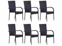 vidaXL Stackable Outdoor Chairs Poly Rattan - Black (6pcs)