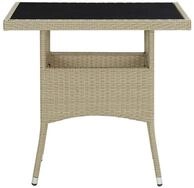 vidaXL Gartentisch, Garten-Esstisch Beige Poly Rattan und Glas