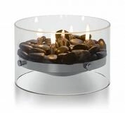 Philippi Design Kerzenhalter Fire Tischkamin, Glas, Stahl, Edelstahl, Flusssteine,