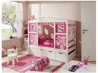 Ticaa Mini Hausbett Safari mit Bettkasten Rosa - weiß