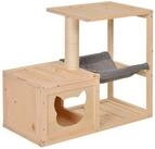 PawHut Tierbett Katzenhaus mit H&auml;ngematte, Katzenh&ouml;hle, Katzenbaum, Natur,