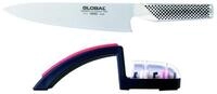 GLOBAL Messer-Set Starter Set Kochmesser + Handschleifer schwarz (Spar-Set, 2-tlg)