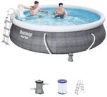 BESTWAY Pool 57372 Fast Set Swimmingpool Rund Rattan Look Filter Leiter 457x107
