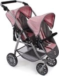 CHIC2000 Puppen-Zwillingsbuggy Vario, Grau-Rosa, mit schwenkbaren Vorderr&auml;dern