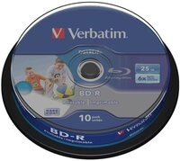Verbatim Blu-ray-Rohling 10 Rohlinge Blu-ray BD-R full printable 25GB 6x Spindel