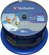 Verbatim Blu-ray-Rohling 50 Rohlinge Blu-ray BD-R full printable 25GB 6x Spindel