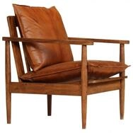 vidaXL Sessel, Loungesessel Braun Echtleder mit Akazienholz