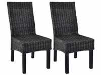 vidaXL Dining Chairs Kubu Rattan and Mango Wood - 2pcs, Black