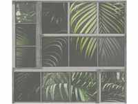 Livingwalls Industrial - floral, botanisch, mit Palmen, graugrün-grün-schwarz...