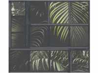 Livingwalls Industrial - floral, botanisch, mit Palmen, graugrün-schwarz...