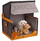 MR.DEKO Haustierstrandkorb Wacholder wetterfest, Hundebett Rattan 80x65x95cm,