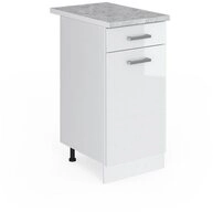 Vicco Unterschrank R-Line, Wei&szlig; Hochglanz/Wei&szlig;, 40 cm, AP Marmor (1-St)
