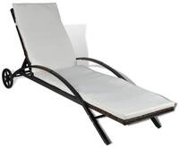 vidaXL Gartenliege Sonnenliege mit Polster & Rollen Poly Rattan Braun, 1 St.