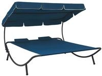 vidaXL Gartenliege Sonnenliege mit Sonnendach und Kissen Blau