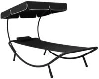 vidaXL Gartenliege vidaXL Sonnenliege mit Sonnendach & Kissen Schwarz