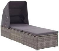 vidaXL Gartenliege Sonnenliege mit Sonnenschutz und Auflagen Poly Rattan Grau,...
