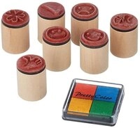 goki Stempel 7 Motive mit Stempelkissen in 4 Farben, Kleeblatt Smile Daumen