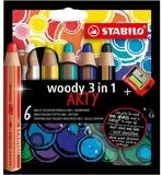 STABILO Buntstift STABILO woody 3 in 1 ARTY Buntstift - 6er Set mit Spitzer - 10 mm