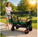 SAMAX Bollerwagen Faltbarer Offroad mit Dach - Schwarz / Gr&uuml;n
