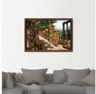 Artland Wandbild Fensterblick Rosen auf Balkon Toskana, Garten (1 St), als