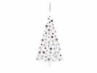 vidaXL Künstlicher Halber Weihnachtsbaum mit LEDs & Kugeln weiß 150 cm...