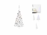 vidaXL Künstlicher Halber Weihnachtsbaum mit LEDs & Kugeln weiß 180 cm...