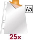 DURABLE Prospekth&uuml;lle, 25 St&uuml;ck, genarbt, Format A5, 6-fach-Lochung, &Ouml;ffnung oben