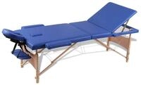 vidaXL Massageliege Massagetisch mit Holzrahmen, faltbar 3 Zonen Blau