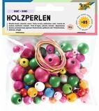 Folia Bastelfilz Bastelset Holzperlen - 84 St&uuml;ck rund sortiert.