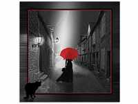 Artland Glasbild Die Frau mit dem roten Schirm 2, Frau (1 St), in verschiedenen