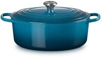 LE CREUSET Br&auml;ter Gusseisen-Br&auml;ter mit Deckel, Oval blau 31 cm