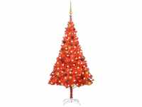 vidaXL Künstlicher Weihnachtsbaum mit LEDs & Kugeln rot 120 cm (3077512)