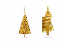 vidaXL Künstlicher Weihnachtsbaum mit LEDs & Kugeln gold 120cm (3077517)