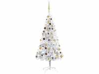 vidaXL Künstlicher Weihnachtsbaum mit LEDs & Kugeln silber 180cm (3077524)