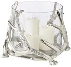 EDZARD Windlicht Kingston, Silber-Optik, Geweih-Motiv, H 20 cm, &Oslash; 25 cm