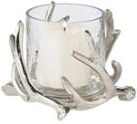 EDZARD Windlicht Kingston, Silber-Optik, Geweih-Motiv, H 10 cm, &Oslash; 11 cm