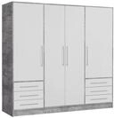 FORTE Dreht&uuml;renschrank 4 T&uuml;ren, 6 Sch&uuml;be, Betonoptik / Weiss - 206,5x200x60