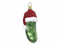 Inge-Glas Weihnachtsgurke mit Mütze Glas 12cm grün 1-Stk. (10018S015)