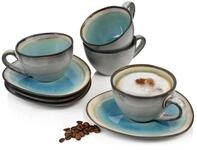 S&Auml;NGER Kaffeeservice Capri Kaffeetassen Set T&uuml;rkis Blau mit Grauem Rand...