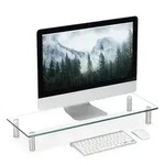 relaxdays Monitor-Halterung Bildschirmst&auml;nder Glas, (Gro&szlig;) silberfarben|wei&szlig; 70 cm