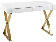 Wohnling Schreibtisch WL6.314 Hochglanz Wei&szlig; Gold 118 cm Holz Computertisch Tisch