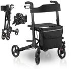 Juskys Rollator Vital, klappbar, mit Sitz, Einkaufstasche und Gehstockhalterung