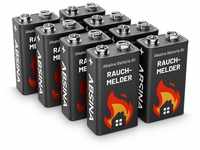 ABSINA Rauchmelder Batterie 9V Block - 8er Pack Alkaline 9V Block Batterien...