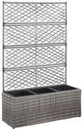 vidaXL Hochbeet Hochbeet mit Rankgitter 3 T&ouml;pfe 83&times;30&times;130cm Poly Rattan Grau...